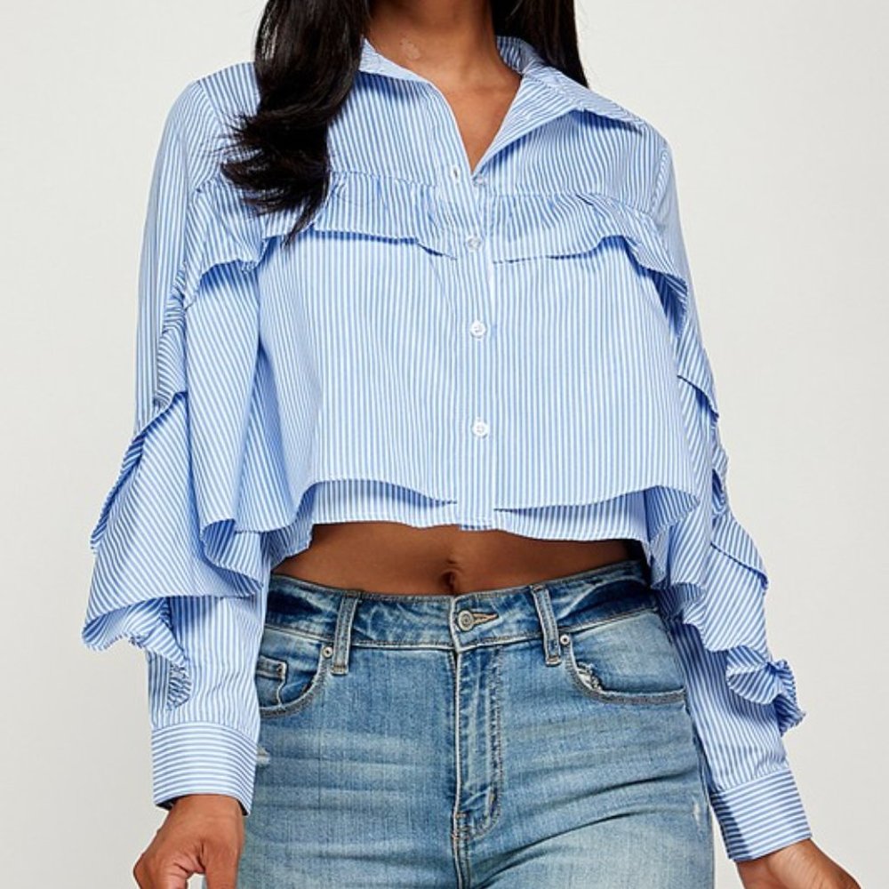 Button Down Cropped Blouse - Picture 1 of 3